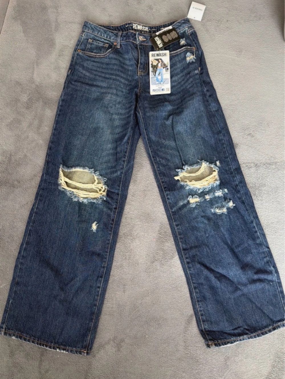 Rewash Women's Boyfriend Distressed Wide-Leg Jeans in Dark Blue